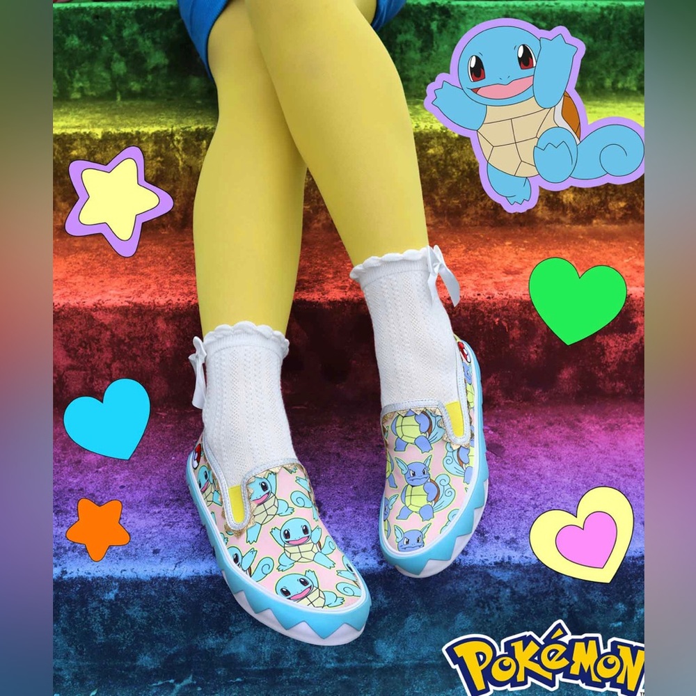 Irregular Choice Squirtle Pokémon Slip-On Sneakers in Pastel Blue and Pink